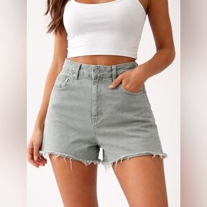 ROLLA'S High-Waist Dusters Light Gray/ Green Denim Shorts